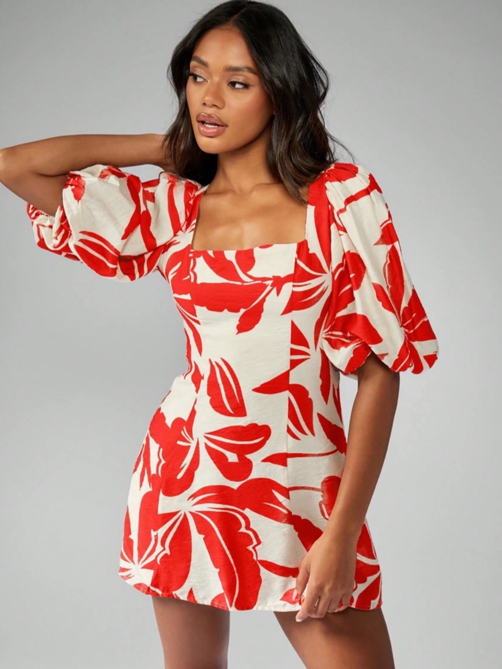 Misguided Floral Puff Sleeve Dress